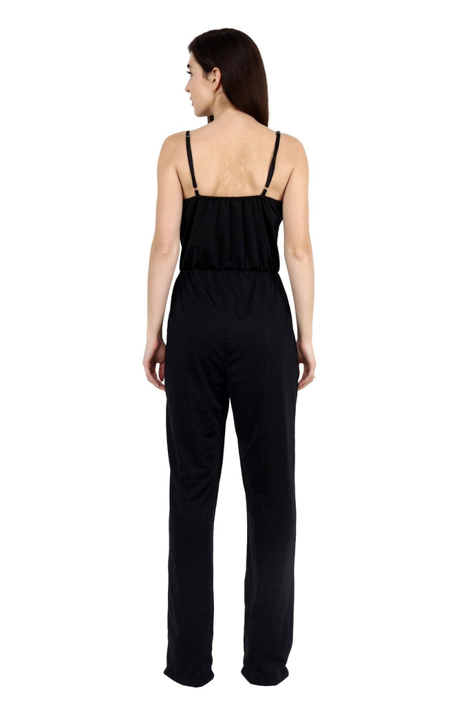 Model wearing Viscose Lycra Jumpsuit with Pattern type: Solid-5