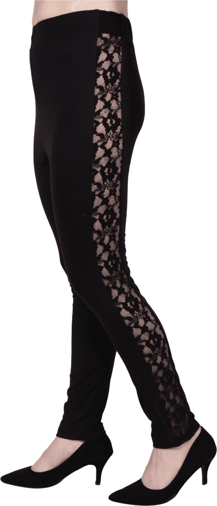 Model wearing Viscose Lycra Leggings with Pattern type: Solid-1