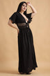 Black Solid Long Shrug with Lace Patch