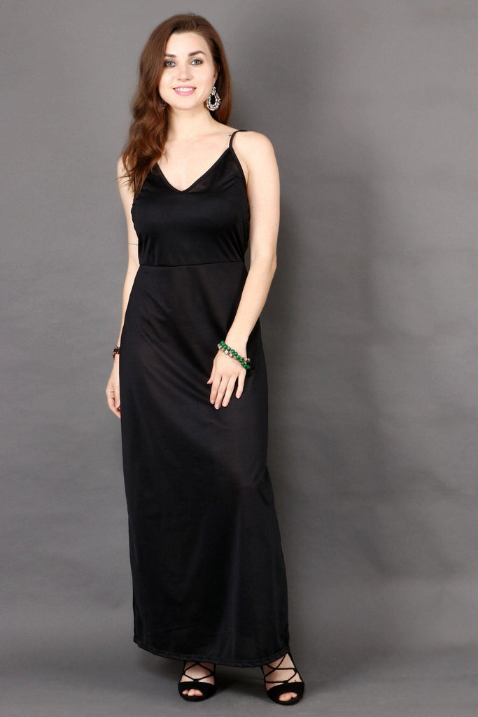 Model wearing Poly Lycra Maxi Dress with Pattern type: Solid-4
