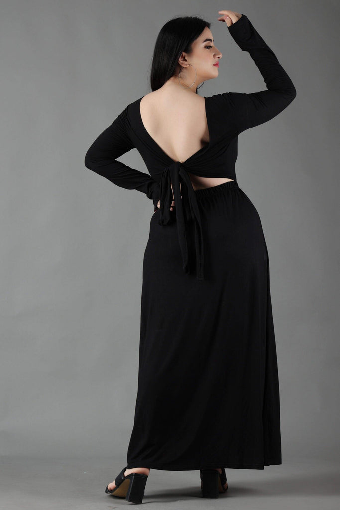 Model wearing Viscose Lycra Maxi Dress with Pattern type: Solid-1