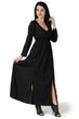 Black Solid Maxi Dress with Front Slits