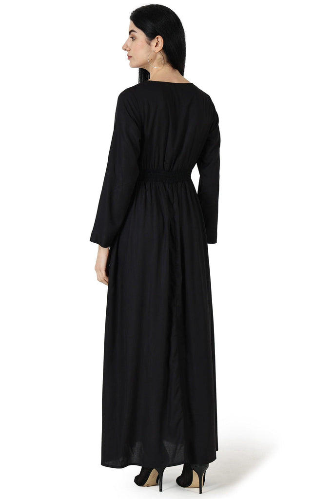 Model wearing Rayon Maxi Dress with Pattern type: Solid-6