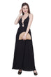 Black Solid Maxi Dress with Plunge Neck and Back Tie