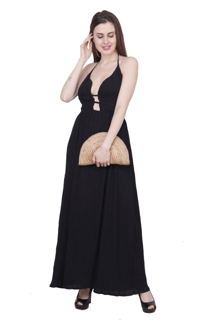 Model wearing Polyster Georgette Maxi Dress with Pattern type: Solid-1