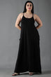 Black Solid Maxi Dress with Straps