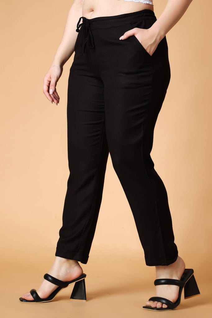 Model wearing Rayon Pant with Pattern type: Solid-3