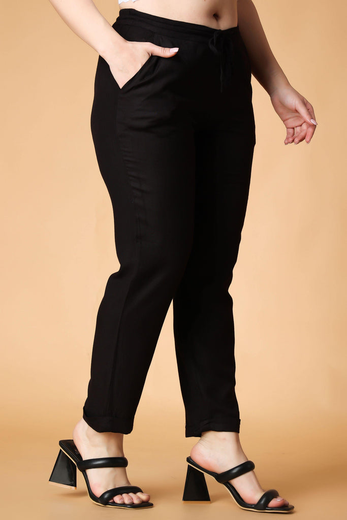 Model wearing Rayon Pant with Pattern type: Solid-4