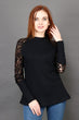 Black Solid Rib Top with Net Sleeves