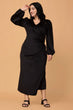 Black Solid Ribbed Knit Maxi Dress