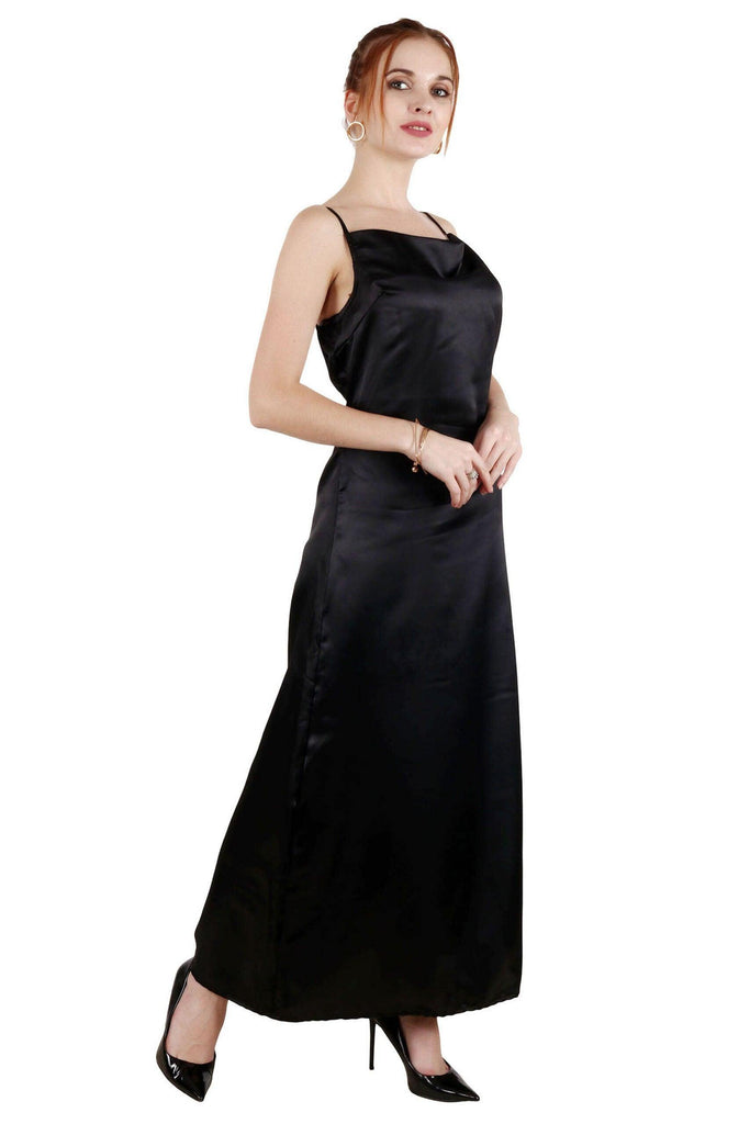 Model wearing Satin Maxi Dress with Pattern type: Solid-1