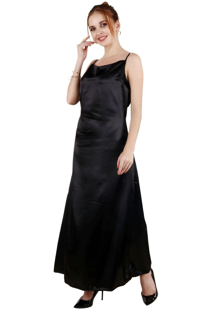 Model wearing Satin Maxi Dress with Pattern type: Solid-3
