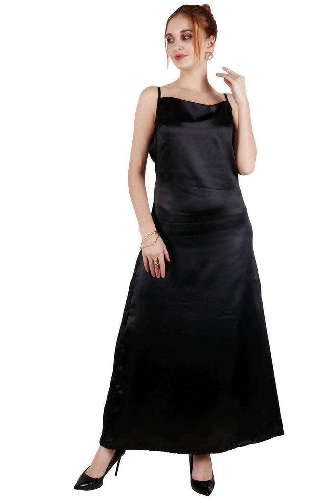 Model wearing Satin Maxi Dress with Pattern type: Solid-4