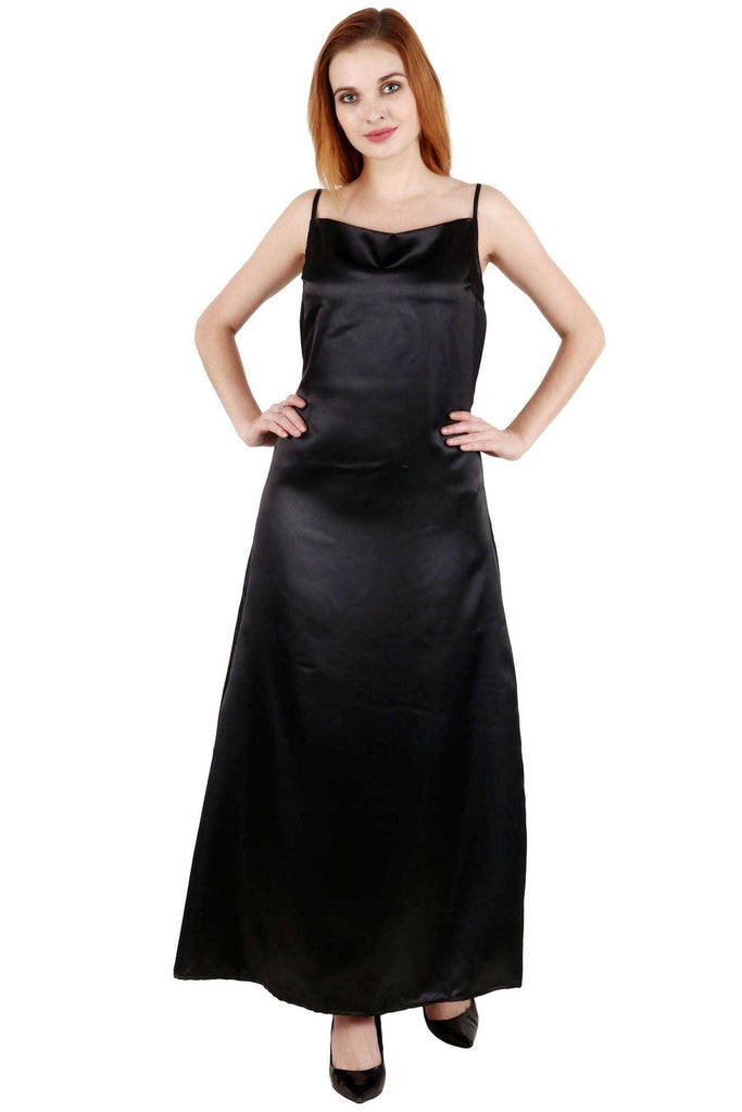 Model wearing Satin Maxi Dress with Pattern type: Solid-5
