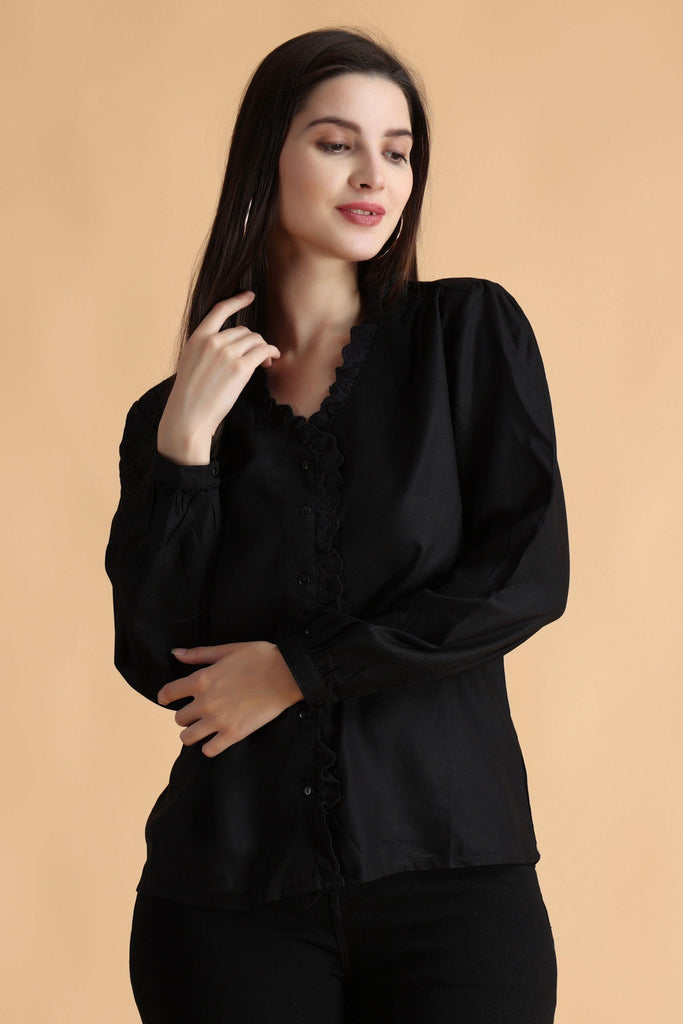 Model wearing Rayon Shirt with Pattern type: Solid-3