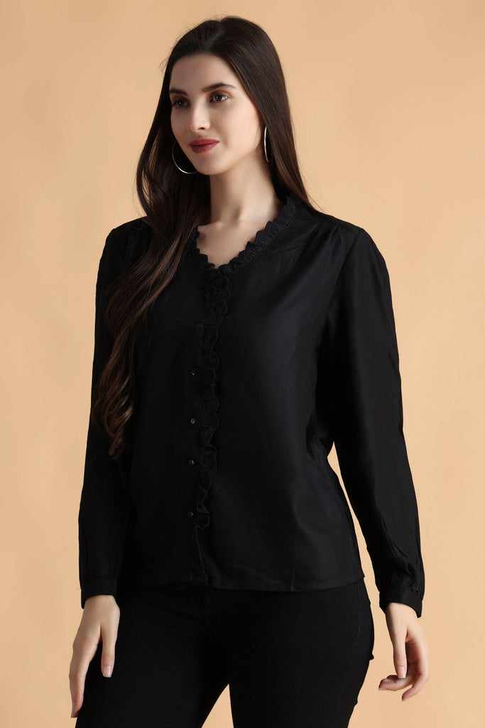 Model wearing Rayon Shirt with Pattern type: Solid-4