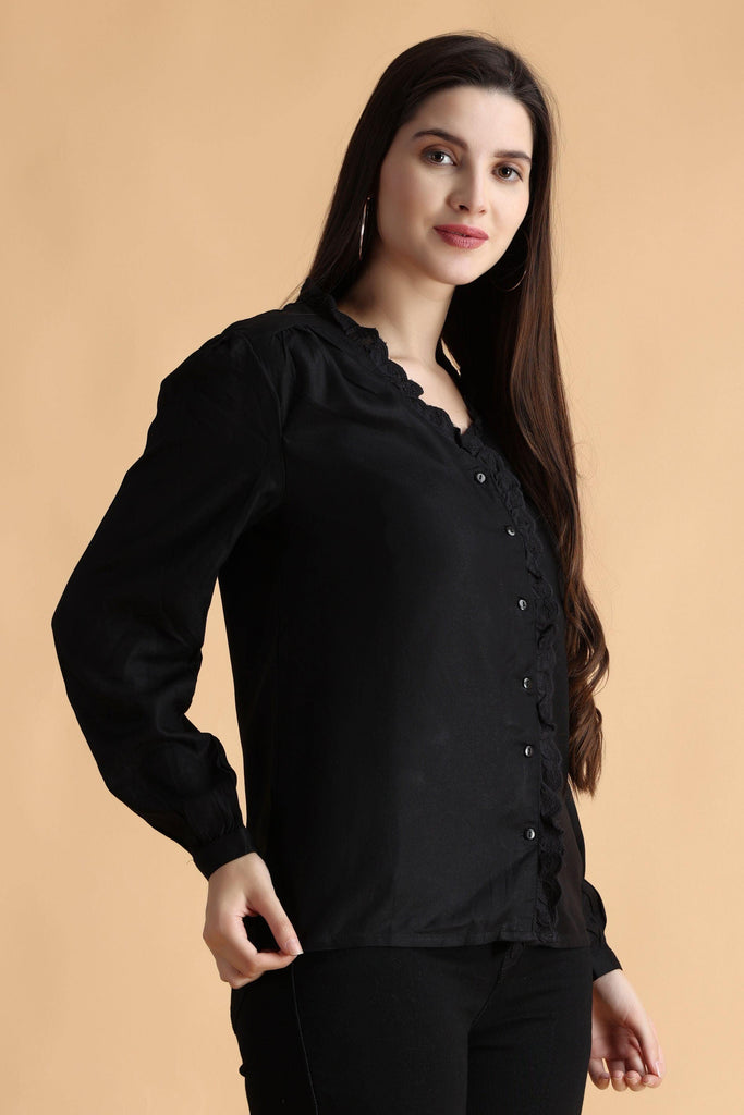 Model wearing Rayon Shirt with Pattern type: Solid-5