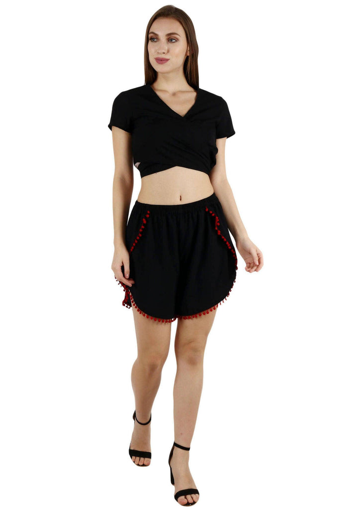 Model wearing Bubble Moss Shorts with Pattern type: Solid-2