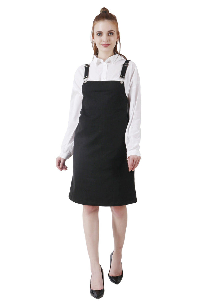 Model wearing Cotton Dungaree with Pattern type: Solid-3