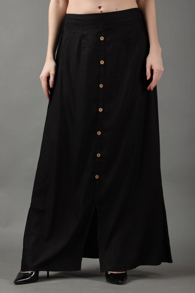 Model wearing Rayon Maxi Skirt with Pattern type: Solid-7