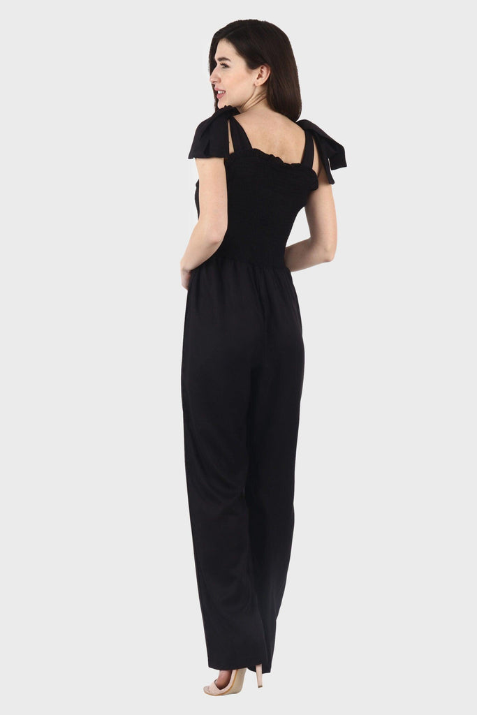 Model wearing Rayon Jumpsuit with Pattern type: Solid-2