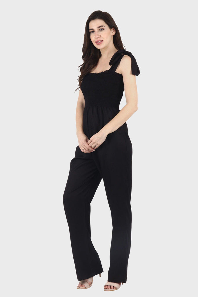 Model wearing Rayon Jumpsuit with Pattern type: Solid-3