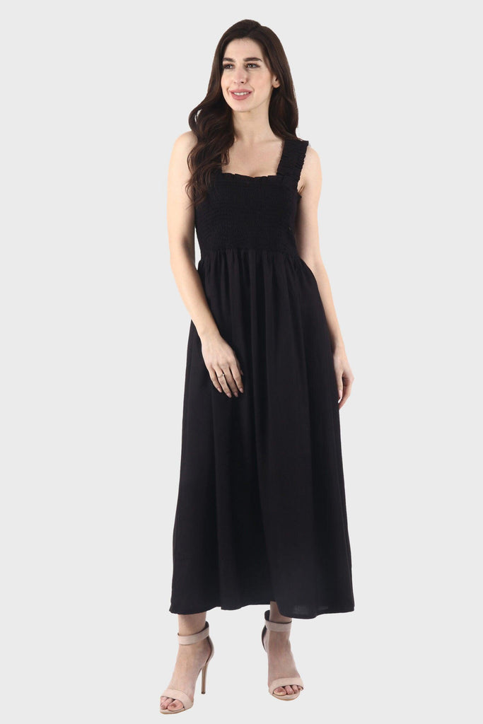 Model wearing Rayon Maxi Dress with Pattern type: Solid-1