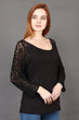 Black Solid Top with Lace Sleeves