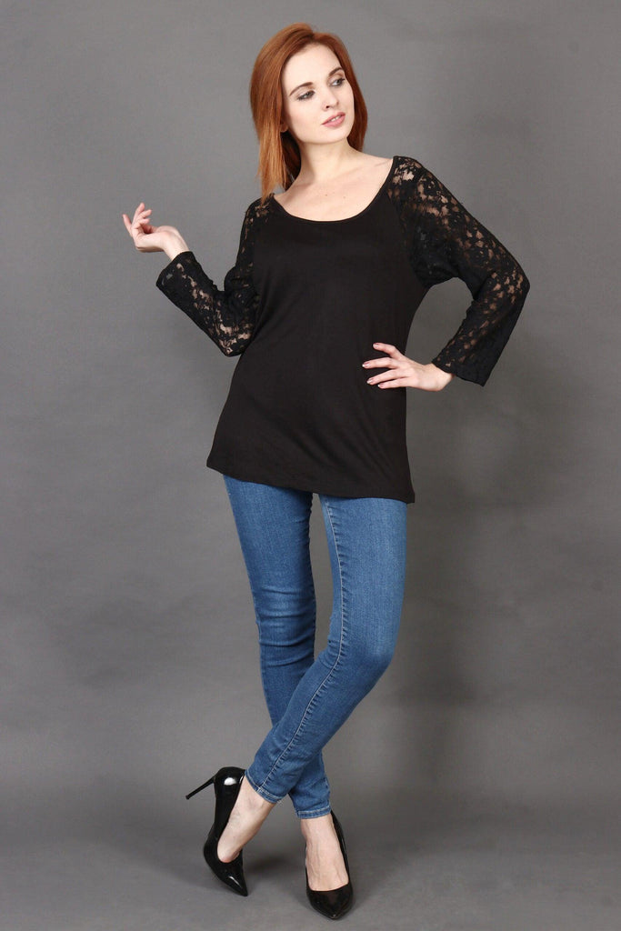 Model wearing Viscose Elastane Top with Pattern type: Solid-3
