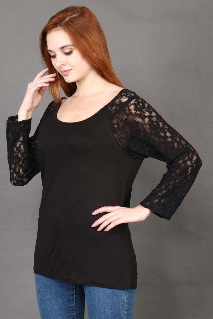 Model wearing Viscose Elastane Top with Pattern type: Solid-4