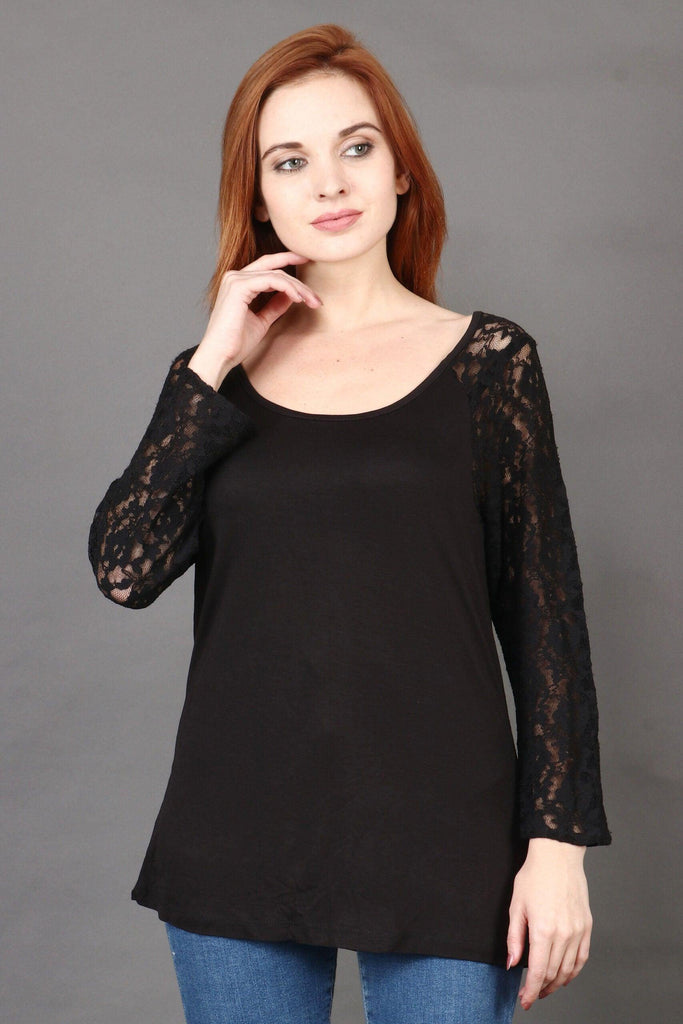 Model wearing Viscose Elastane Top with Pattern type: Solid-5