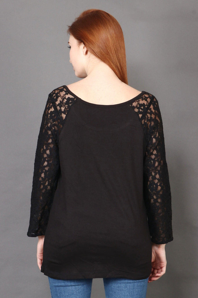 Model wearing Viscose Elastane Top with Pattern type: Solid-6
