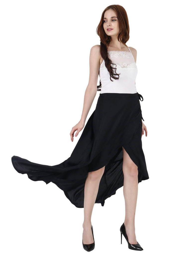 Model wearing Rayon Maxi Skirt with Pattern type: Solid-1
