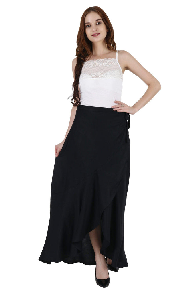 Model wearing Rayon Maxi Skirt with Pattern type: Solid-2