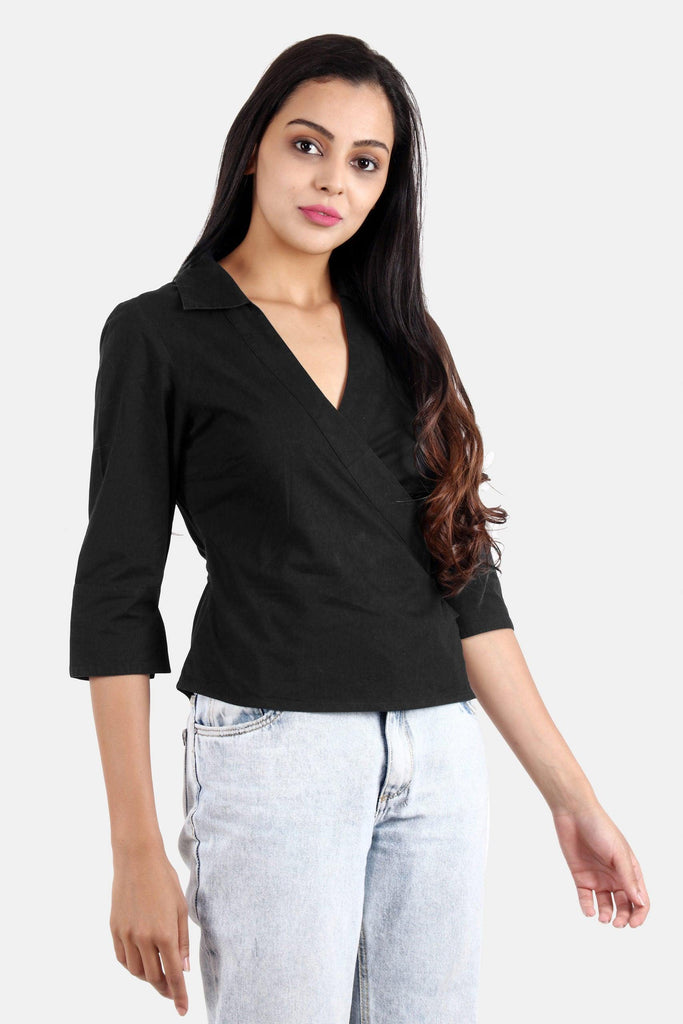 Model wearing Polyester Top with Pattern type: Solid-4