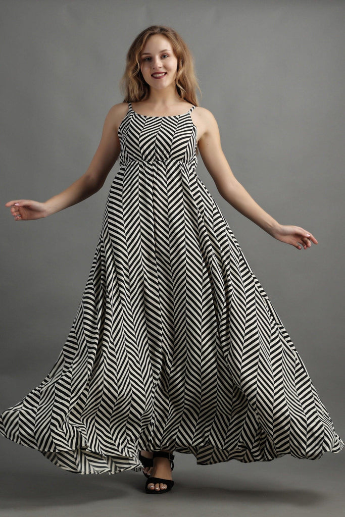 Model wearing Poly Crepe Maxi Dress with Pattern type: Zebra-3