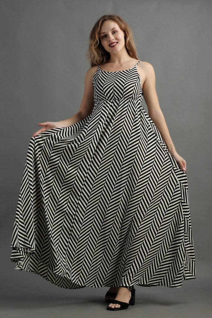 Model wearing Poly Crepe Maxi Dress with Pattern type: Zebra-5