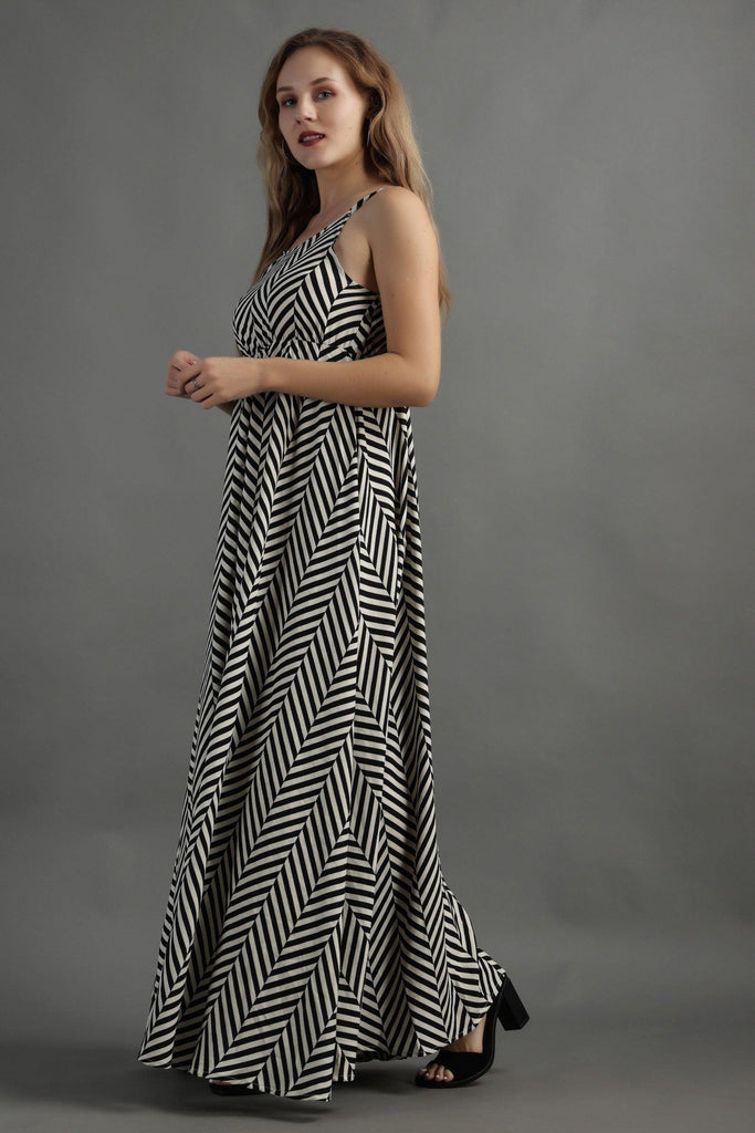 Model wearing Poly Crepe Maxi Dress with Pattern type: Zebra-6