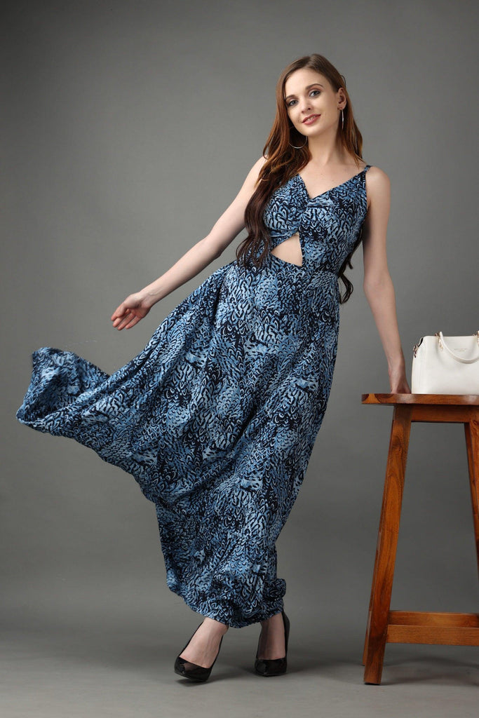 Model wearing Rayon Maxi Dress with Pattern type: Abstract-1