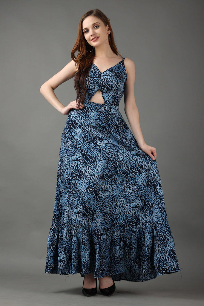 Model wearing Rayon Maxi Dress with Pattern type: Abstract-2