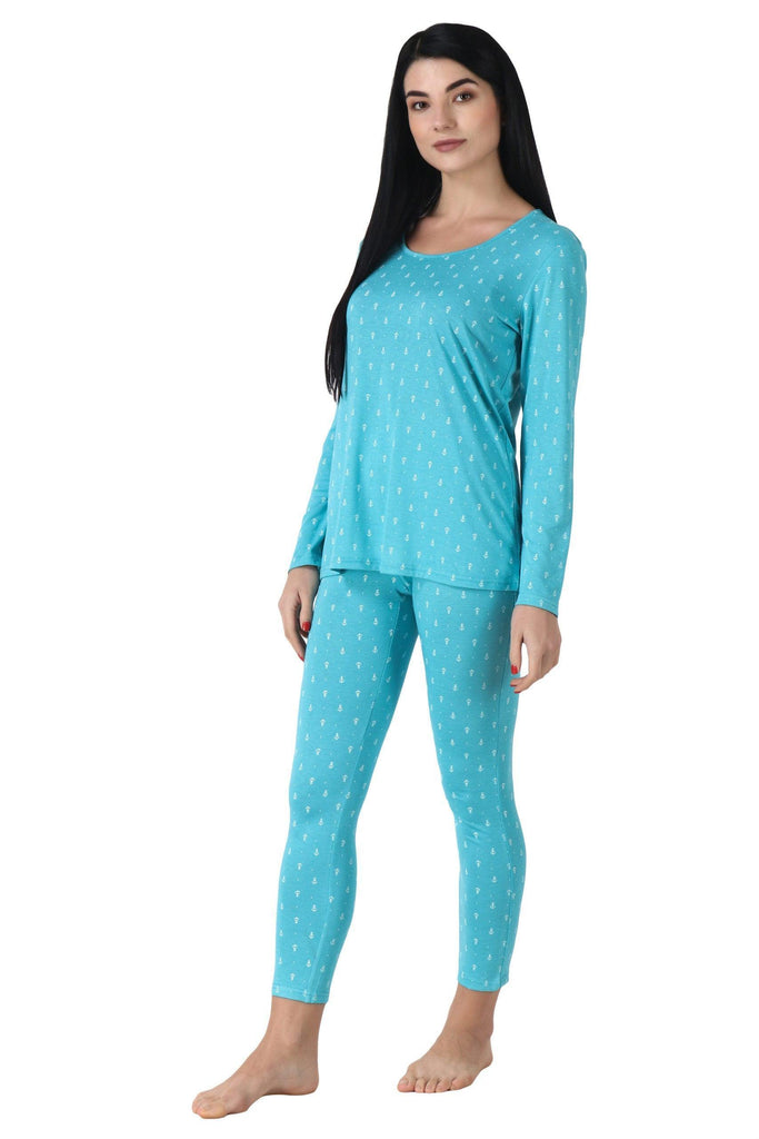 Model wearing Cotton Night Suit Set with Pattern type: Anchor-4