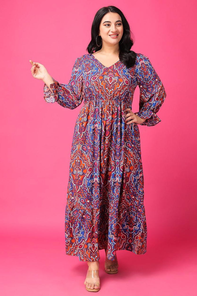 Model wearing Rayon Maxi Dress with Pattern type: Ethnic-1