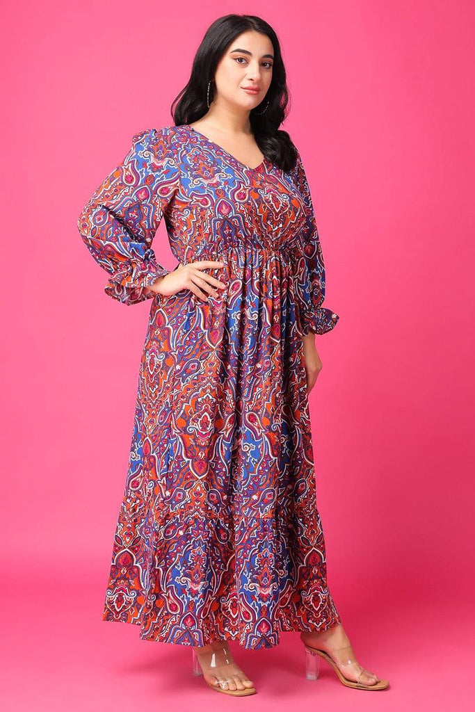 Model wearing Rayon Maxi Dress with Pattern type: Ethnic-2