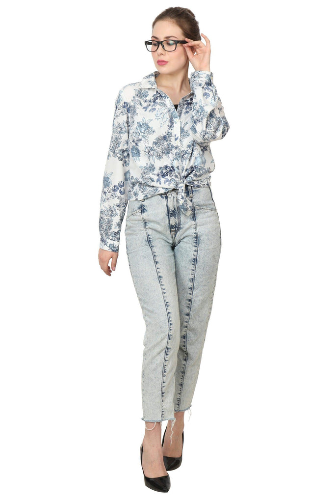 Model wearing Polyester Shirt with Pattern type: Floral-1