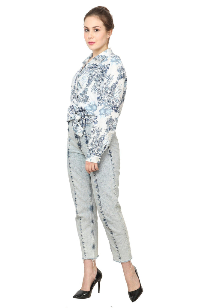 Model wearing Polyester Shirt with Pattern type: Floral-5
