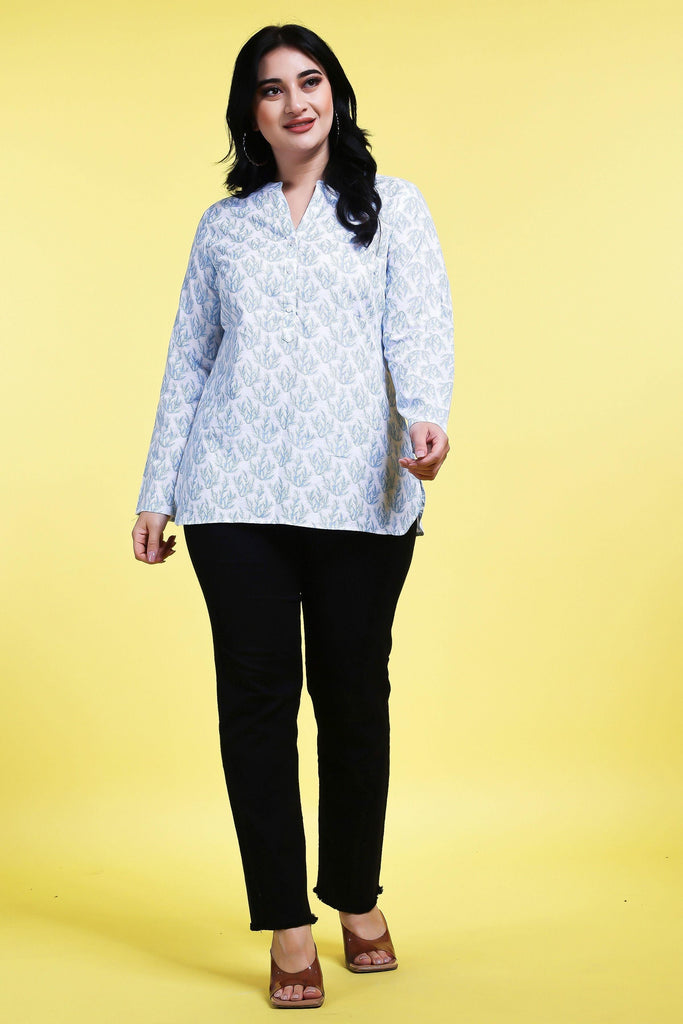 Model wearing Cotton Tunic with Pattern type: Stem Print-1