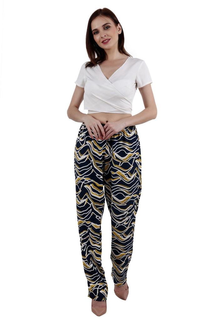 Model wearing Poly Crepe Pyjamas with Pattern type: Whale-6