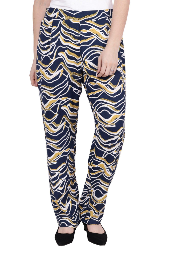 Model wearing Poly Crepe Trousers with Pattern type: Whale-3