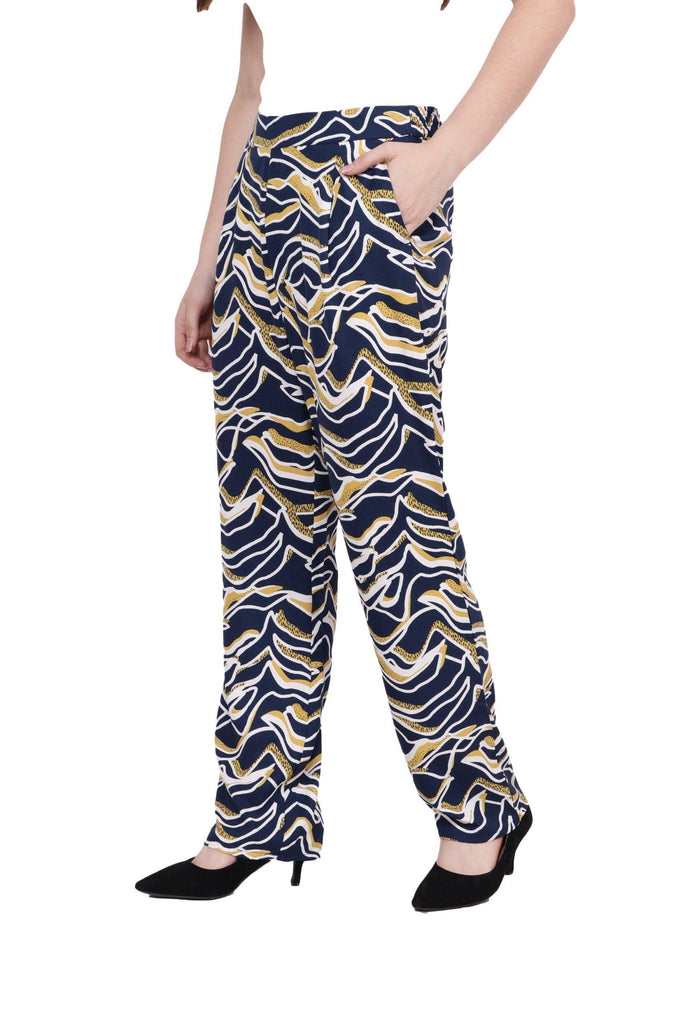 Model wearing Poly Crepe Trousers with Pattern type: Whale-4