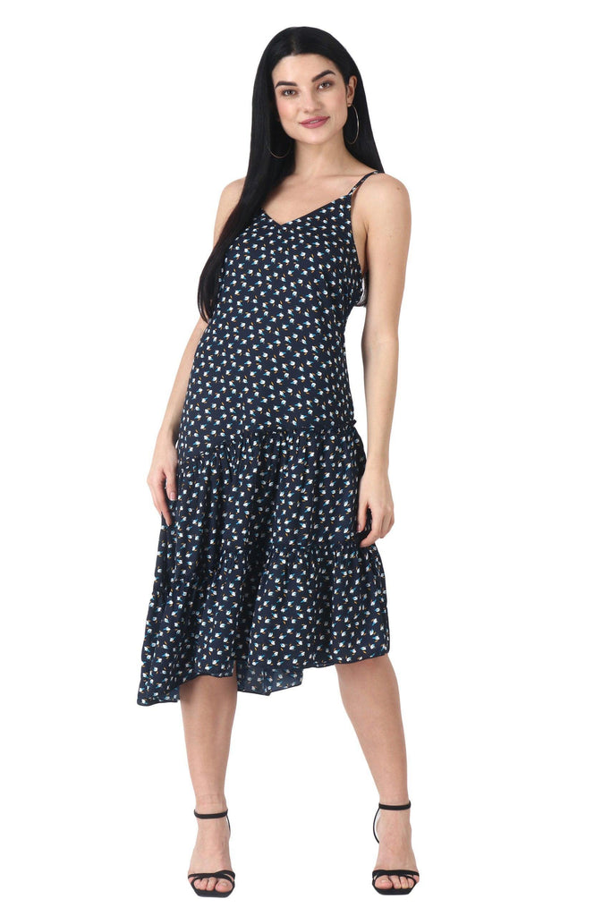 Model wearing Polyester Mini Dress with Pattern type: Bird -5